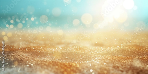 Sand beach of sunny day with bokeh background photo