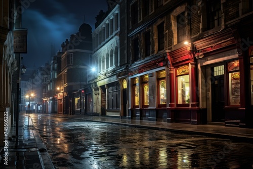 Radiant Night london street. Europe night. Generate Ai © juliars