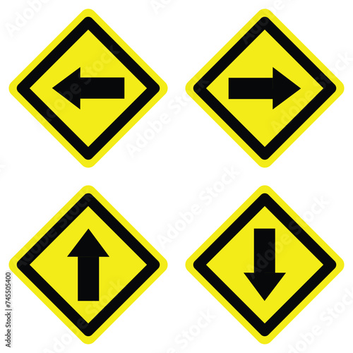 set right left forward backward go yellow arrow road traffic warning caution sign direction icon. exclamation, hazard sign symbol logo design for web mobile isolated white background illustration
