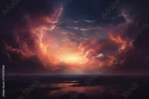 Night sky clouds. Shiny universe. Generate Ai © juliars