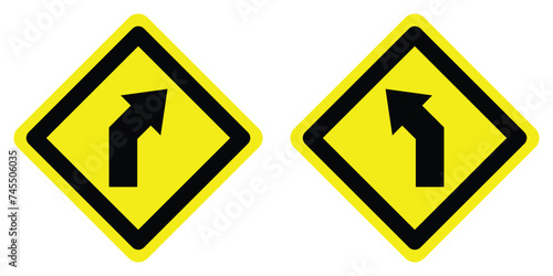 set yellow curve turn left right arrow road traffic warning caution sign direction icon. exclamation, hazard sign symbol logo design for web mobile isolated white background illustration