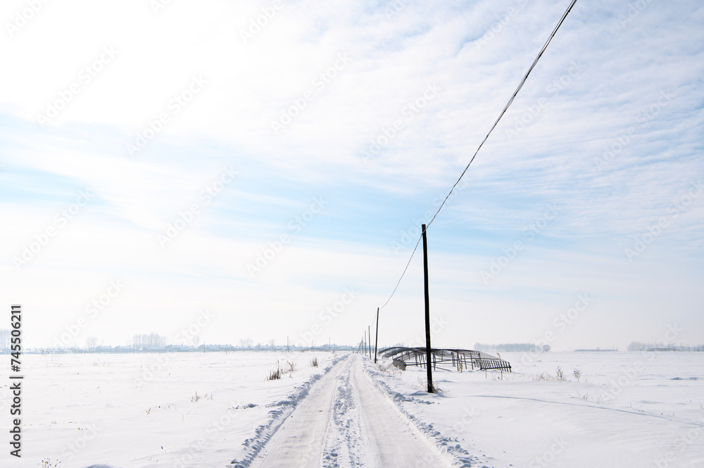 銀世界への雪道