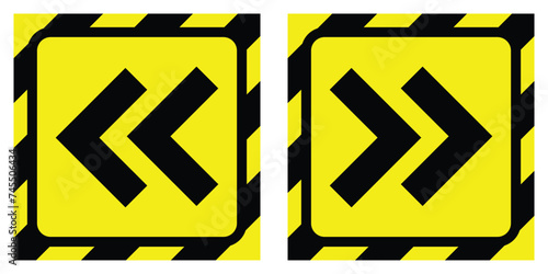 yellow stripe right left sharp curve road traffic warning caution sign arrow direction icon. exclamation, hazard sign symbol logo design for web mobile isolated white background illustration.