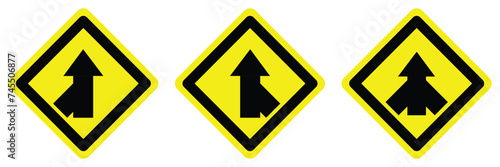yellow double sharp turns right left arrow split road forward go ahead traffic warning caution sign. exclamation, hazard sign symbol logo design for web mobile isolated white background illustration.