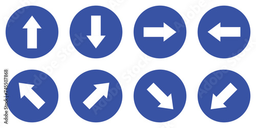 set keep right left straight ahead back arrow road traffic blue mandatory sign icon. warning primited cross road symbol logo design for web mobile isolated white background illustration.