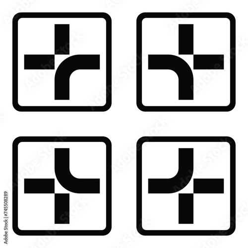 Sign indicating the cross junction route of priority road Traffic road at the intersection set. traffic warning coution symbol crossroad intersection web mobile isolated white background illustration