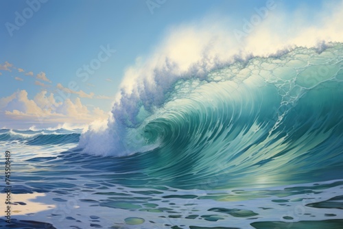 Rhythmic Ocean calm waves. View cool surface. Generate Ai © juliars