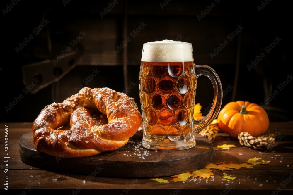 Robust Octoberfest beer pretzel. Party space. Generate Ai Robust Octoberfest beer pretzel. Party space. Generate Ai