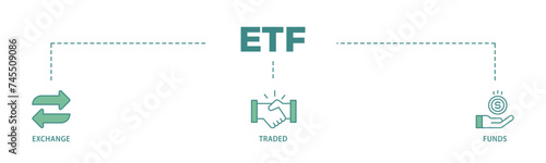 ETF banner web icon illustration concept with icon of money, cash flow, trading, transaction, bank, accounting, and growth icon live stroke and easy to edit 