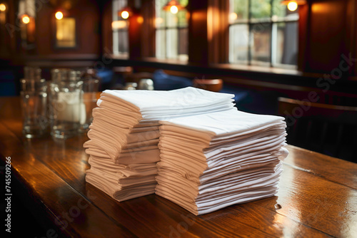 A stack of practical disposable napkins on a restaurant dining table © ASMAT