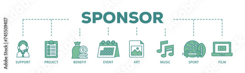 Sponsor banner web icon illustration concept with icon of film, sport, event, music, art, benefit, project, support icon live stroke and easy to edit 