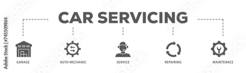 Car servicing banner web icon illustration concept with icon of repairing, maintenace, service, auto mechanic, garage icon live stroke and easy to edit 