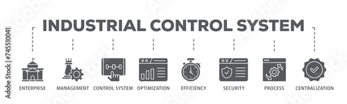 Industrial control system banner web icon illustration concept with icon of enterprise, management, control system, optimization, efficiency icon live stroke and easy to edit 