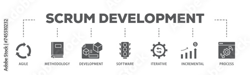 Scrum development banner web icon illustration concept with icon of agile, methodology, development, software, iterative, incremental and process icon live stroke and easy to edit 