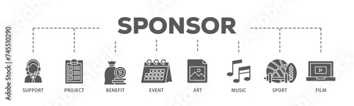 Sponsor banner web icon illustration concept with icon of film, sport, event, music, art, benefit, project, support icon live stroke and easy to edit 