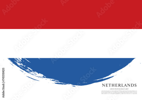 Foto Flag of Netherlands, vector illustration, brush stroke background