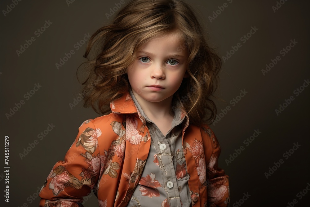 portrait of a little girl in an orange blouse and jacket portrait of a little girl in an orange blouse and jacket