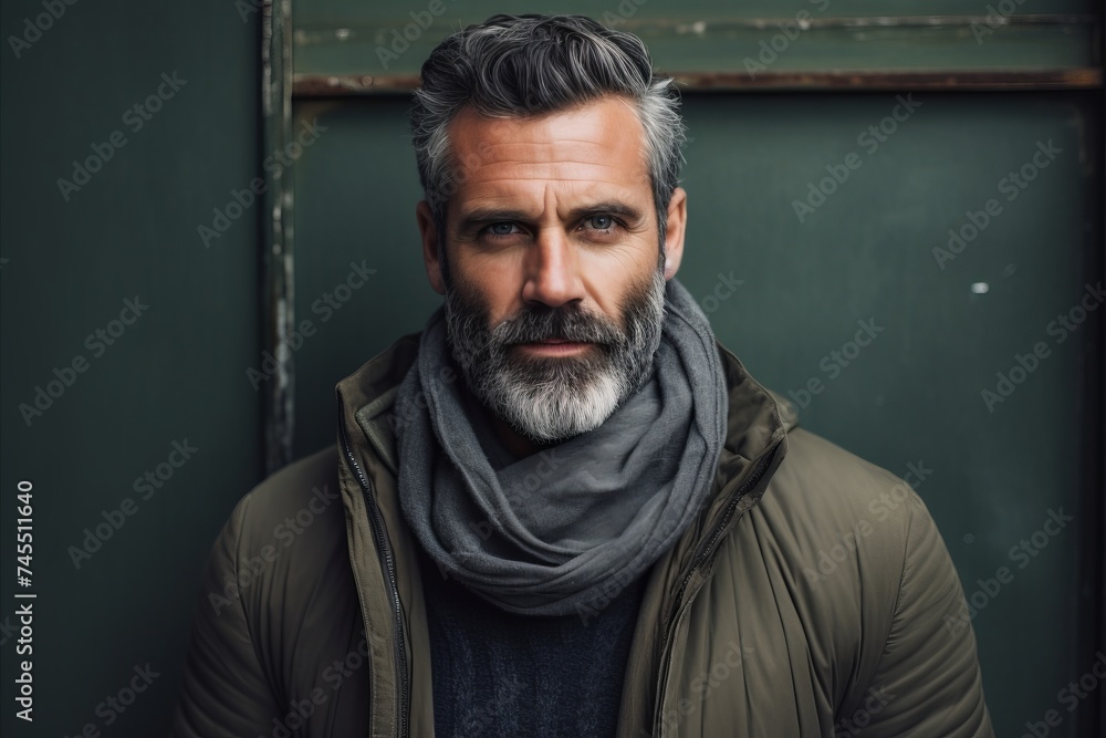 Portrait of a handsome bearded man with a gray beard and mustache. Men's beauty, fashion.
