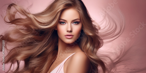 beautiful woman model with long and traight hair. hair fashion, cosmetics and makeup concept, copy space