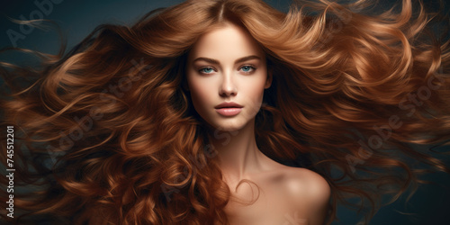 beautiful woman model with long and curly hair. hair fashion, cosmetics and makeup concept, copy space