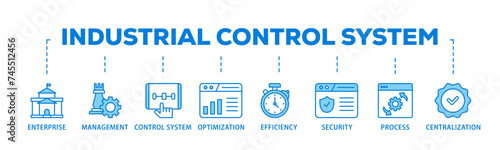 Industrial control system banner web icon illustration concept with icon of enterprise, management, control system, optimization, efficiency icon live stroke and easy to edit 