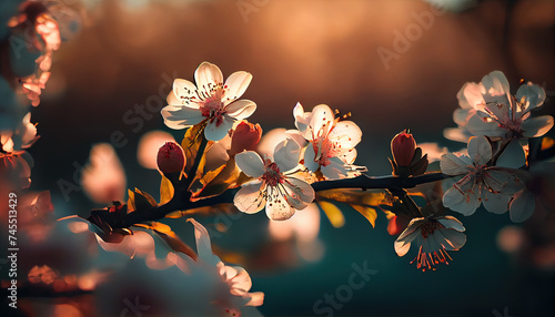 Cherry blossoms tree spring. Ai generated. photo