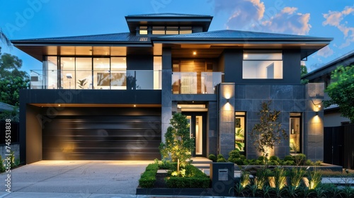 An expansive two-story house with modern design, ideal for featuring in business rentals, real estate listings, and advertisements