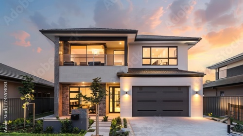 An expansive two-story house with modern design, ideal for featuring in business rentals, real estate listings, and advertisements