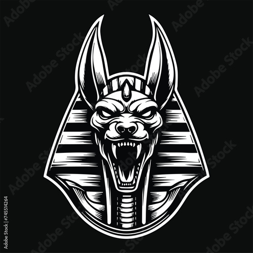 Dark Art Angry Anubis Head Black and White Illustration