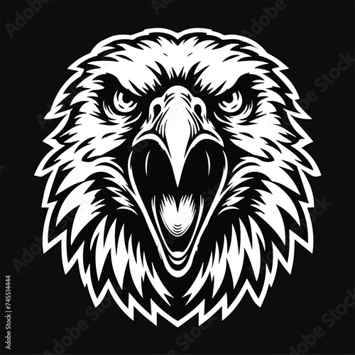 Fototapeta Naklejka Na Ścianę i Meble -  Dark Art Angry Beast Eagle Head Black and White Illustration