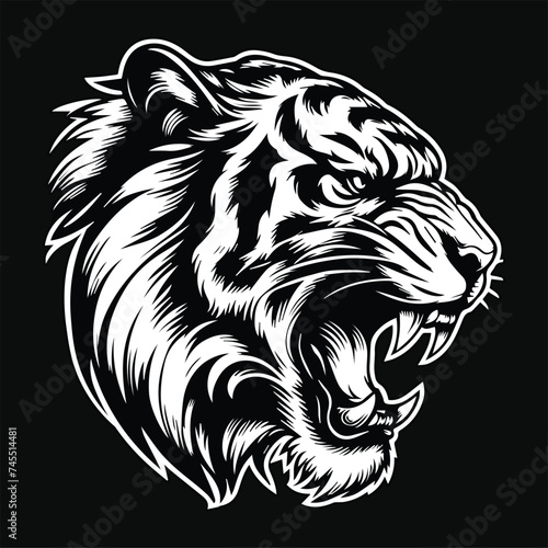 Wallpaper Mural Dark Art Angry Beast Tiger Head Black and White Illustration Torontodigital.ca