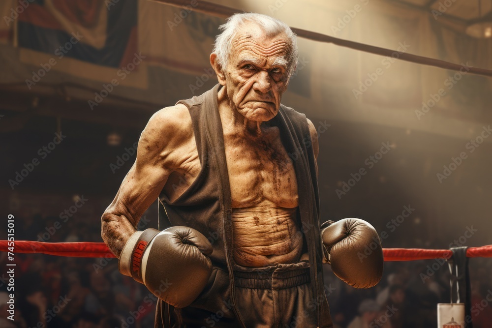 Fototapeta premium Old man boxer. Person elderly. Generate Ai