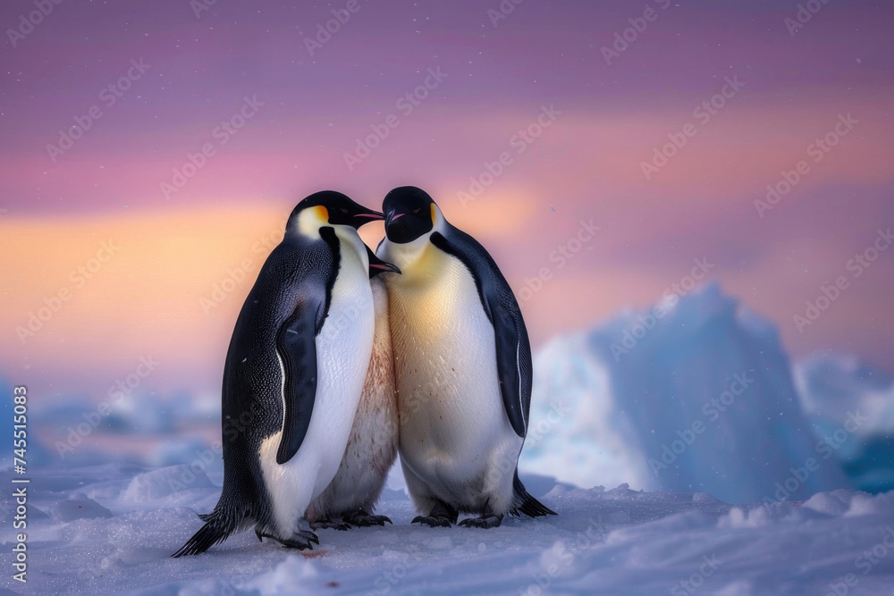 Emperor penguins huddle for warmth in the Antarctic twilight
