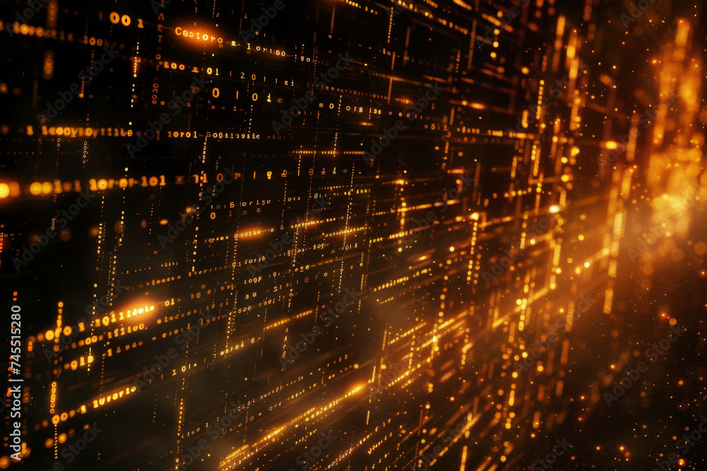 Obraz premium Vibrant Background with Digital code Texture and Glowing Lines