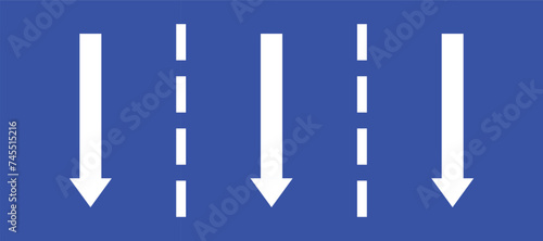 Set highway blue traffic sign three line road opposite direction white arrow. Mandatory information route coution symbol collection for web mobile isolated white background illustration.