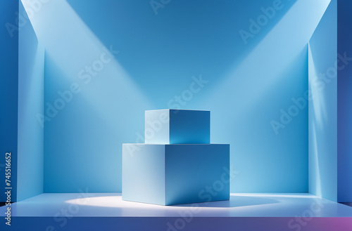 abstract 3d cubes podium render in soft blue background. product display podium and business concept. 