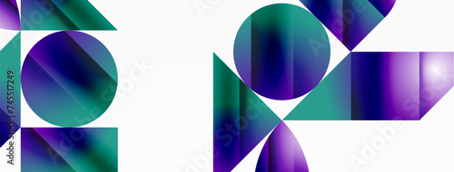 Serene gradient template. Circles and triangles mingle in minimalist perfection. Gentle fusion of forms and hues creates balanced yet captivating backdrop, embodying modern sophistication