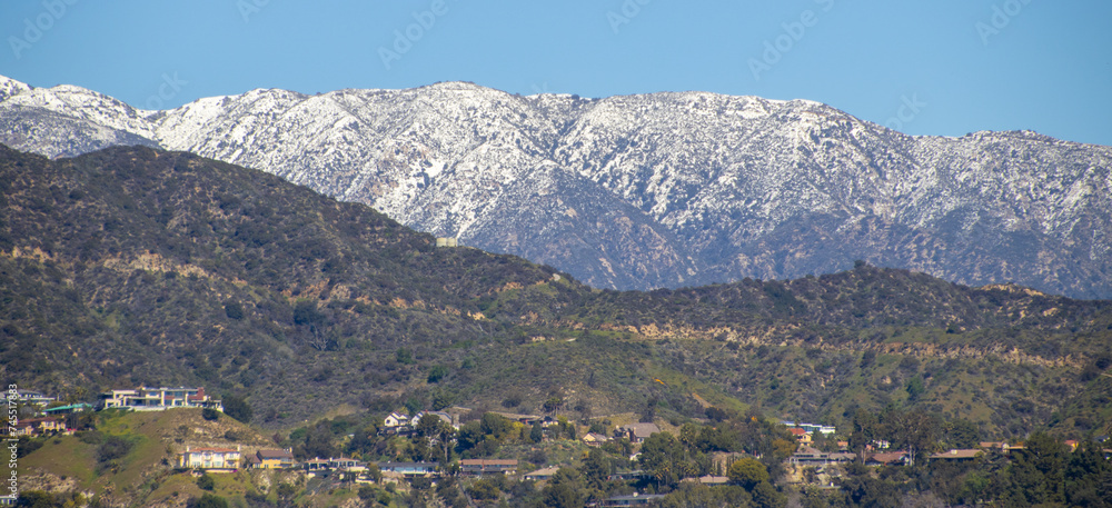 Snowy Mountaintops in California, San Gabriel Mountains & Valley