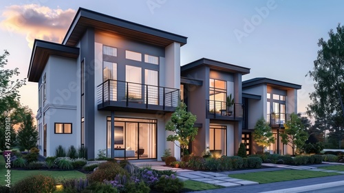 An expansive two-story house with modern design, ideal for featuring in business rentals, real estate listings, and advertisements