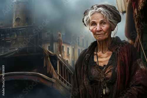 Historic Old woman venice. Italy wall. Generate Ai © juliars