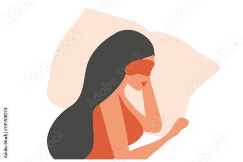 Woman sleeping in bed with sleep mask. Healthy and healthcare woman