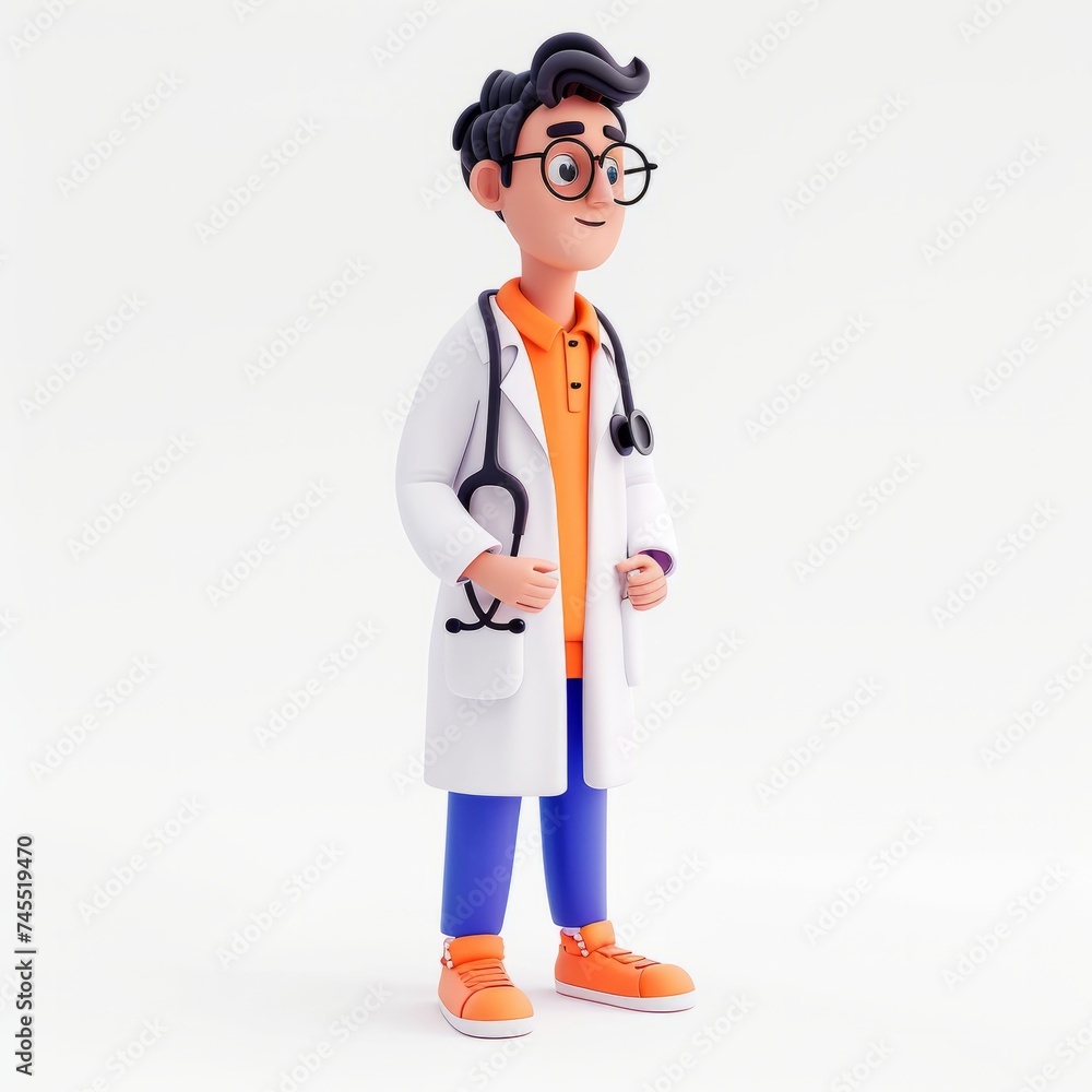 Clay animation character wearing a doctor's coat and stethoscope, on an isolated white background, Generative AI Clay animation character wearing a doctor's coat and stethoscope, on an isolated white background, Generative AI