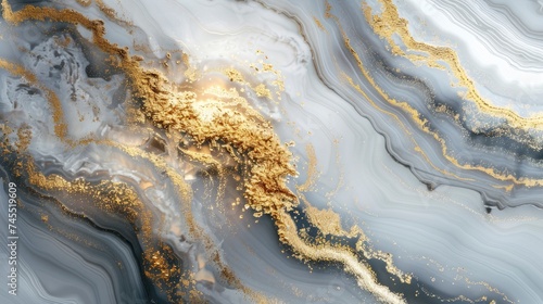 Abstract ocean- ART. Natural Luxury. Style incorporates the swirls of marble or the ripples of agate. Very beautiful white paint with the addition of gold powder - generative ai © Nia™