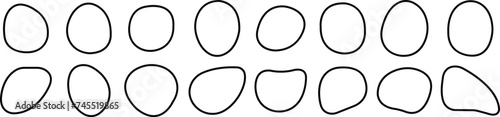 Set of Blob black shapes icons in line styles editable stock, random abstract stain, bubble silhouette, irregular liquid shapes art spot on transparent background. Circle drop. Graphic round shapes.
