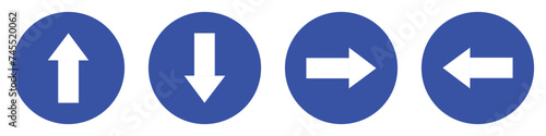 set blue circle shape right left opposite straight arrow road traffic mandatory sign direction icon. highway route collection road flat symbol for web mobile isolated white background illustration.