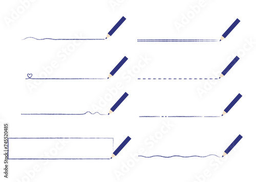 紺色の色鉛筆で引いたいろんな線　セット