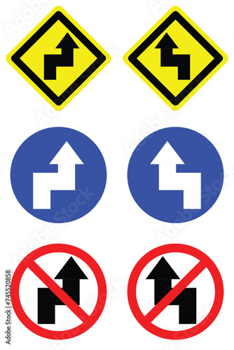 set circle diamond shape double sharp turns right and left arrow road traffic sign direction icon. highway route collection road flat symbol for web mobile isolated white background illustration. Free Download set circle diamond shape double sharp turns right and left arrow road traffic sign direction icon. highway route collection road flat symbol for web mobile isolated white background illustration. - GFXLoad