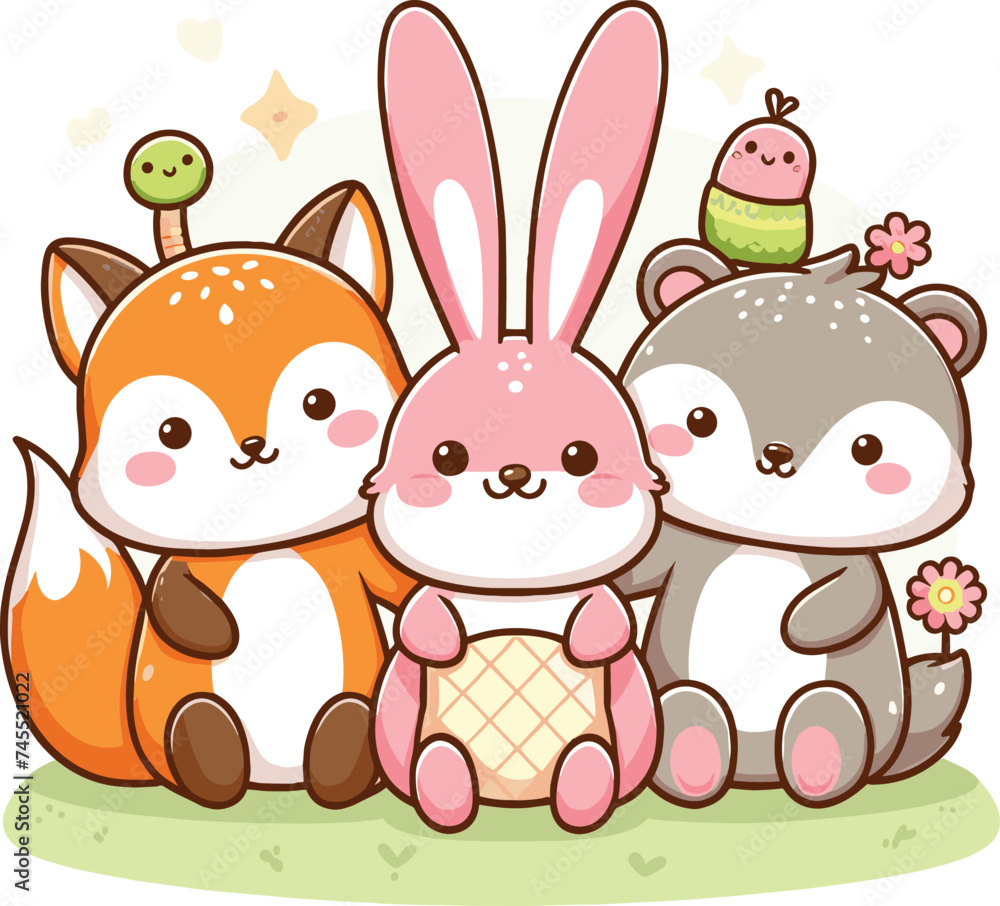 Naklejka premium cute funny animal cartoon vector on white background