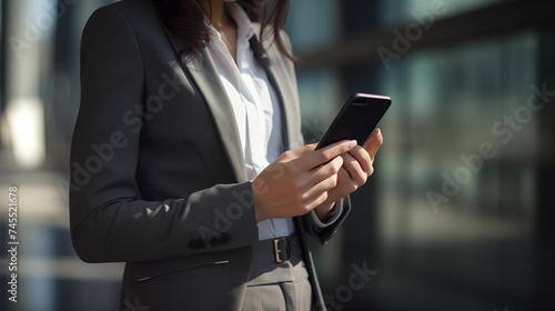 Close up of Businesswoman using smartphone.