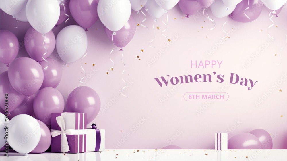 International Women's Day Concept with Balloons On Isolated Background